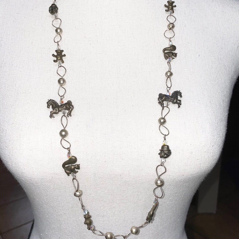 Silver Crystal Animal Clown Charm Necklace